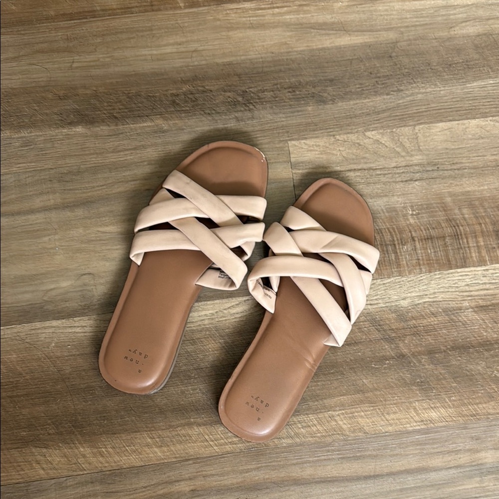 Aeyde Cream and Brown Crisscross Sandals